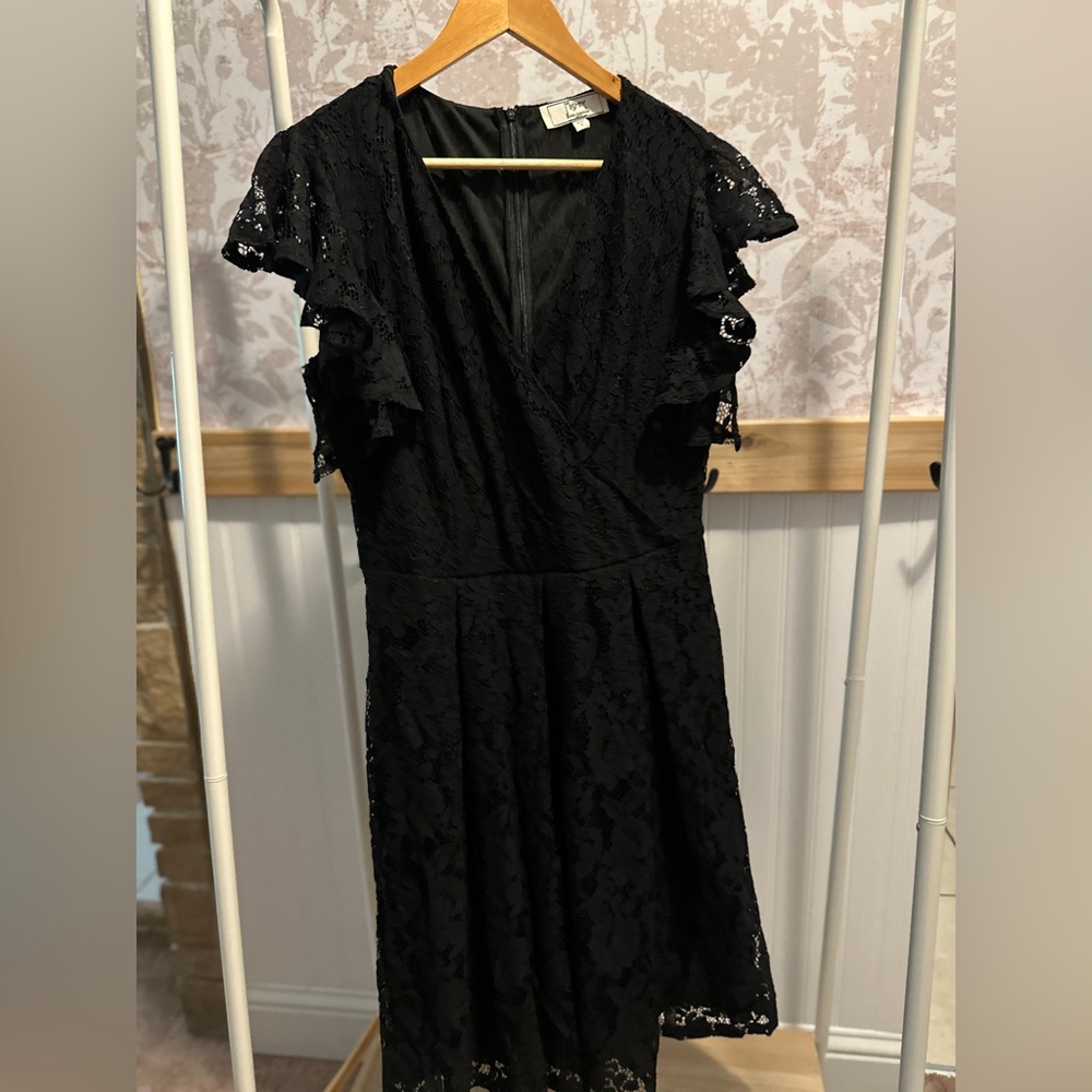 MISSMAY Women's Vintage Floral Lace Ruffle Sleeve V Neck Cocktail dress